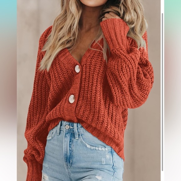 Chunky Knit Open Front Sweater Long Sleeve Button Loose Short Cardigan 
8098 - Picture 7 of 8